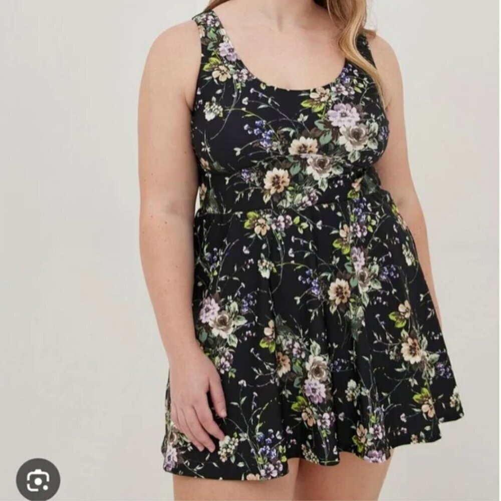 Torrid Scoop Wireless Long Length Scoop Neck Floral One Piece Swim Dress 5X - Picture 2 of 9